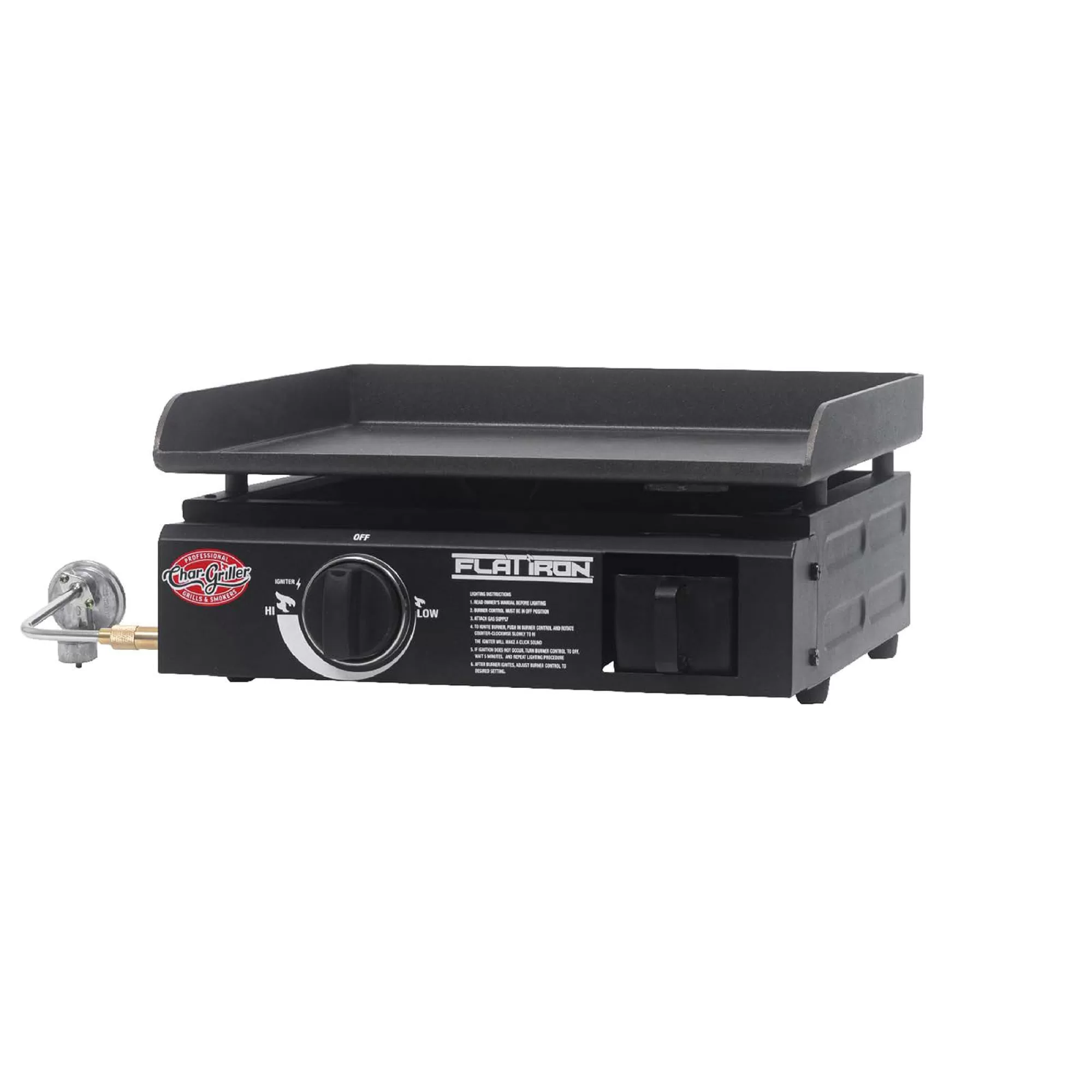 Char-Griller Flat Iron Portable Griddle 1-Burner Liquid Propane Flat Top Grill
