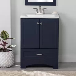 Diamond NOW Cassidy 24-in Deep Blue Single Sink Bathroom Vanity with White Cultured Marble Top