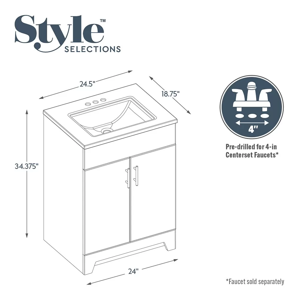 Style Selections Tierra 24-in White Single Sink Bathroom Vanity with White Cultured Marble Top