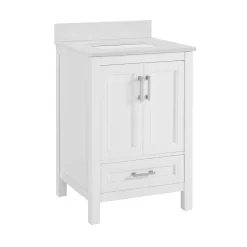 allen + roth Crest Hill 24-in White Undermount Single Sink Bathroom Vanity with Engineered Carrara Marble Top