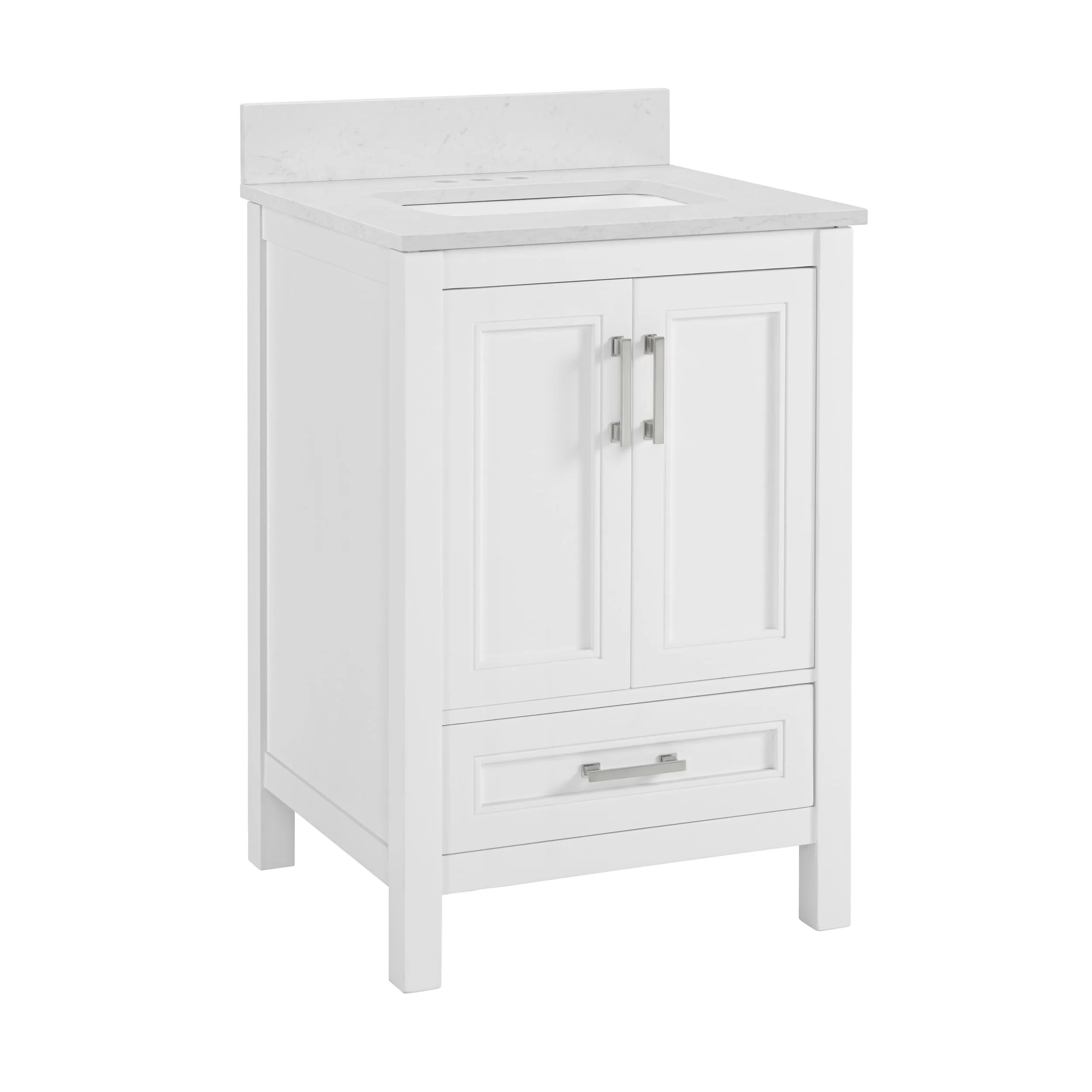 allen + roth Crest Hill 24-in White Undermount Single Sink Bathroom Vanity with Engineered Carrara Marble Top