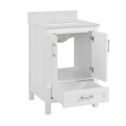 allen + roth Crest Hill 24-in White Undermount Single Sink Bathroom Vanity with Engineered Carrara Marble Top