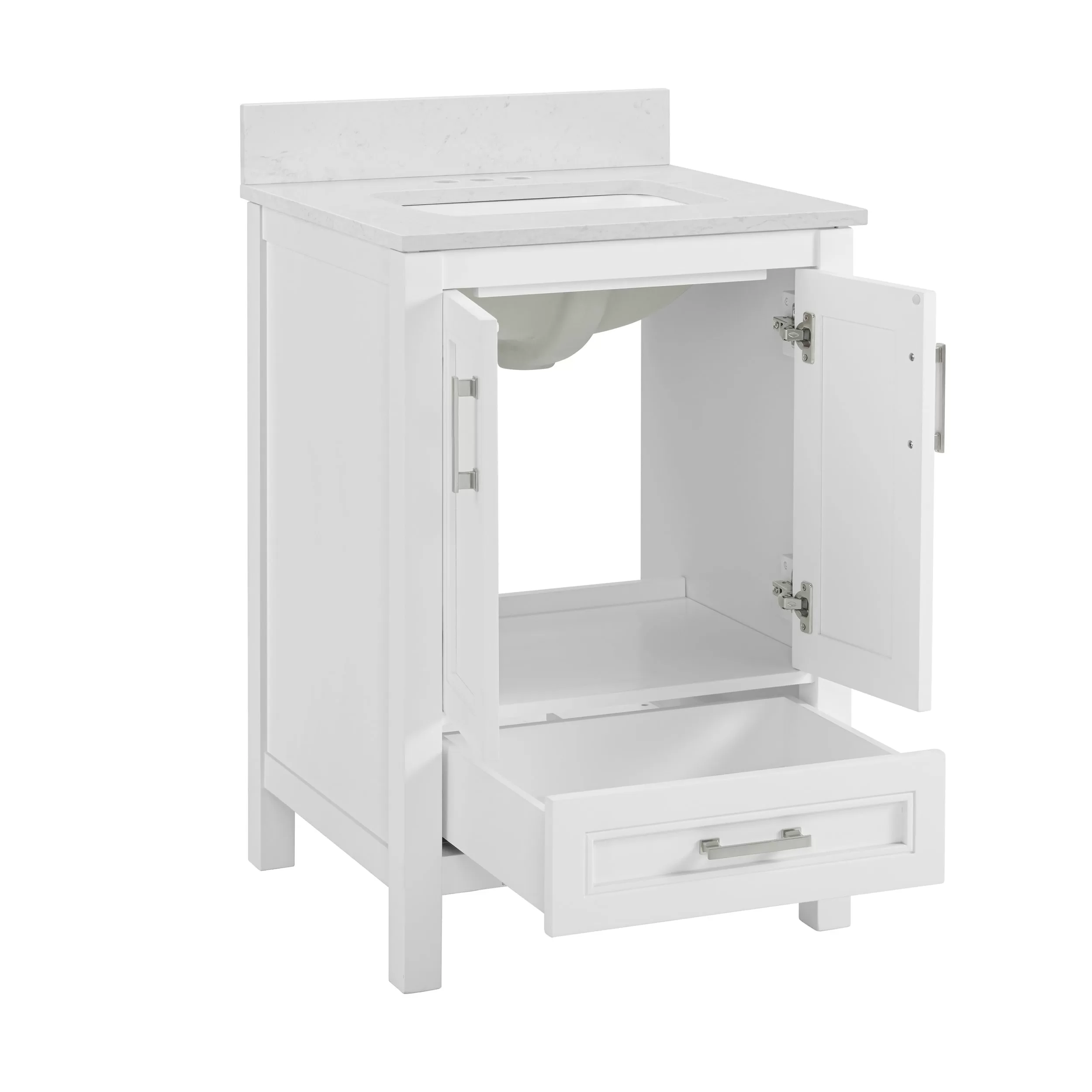 allen + roth Crest Hill 24-in White Undermount Single Sink Bathroom Vanity with Engineered Carrara Marble Top
