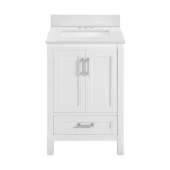 allen + roth Crest Hill 24-in White Undermount Single Sink Bathroom Vanity with Engineered Carrara Marble Top
