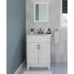 Style Selections Kirkman 24-in White Single Sink Bathroom Vanity with White Cultured Marble Top (Mirror Included)