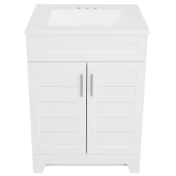 Style Selections Kirkman 24-in White Single Sink Bathroom Vanity with White Cultured Marble Top (Mirror Included)