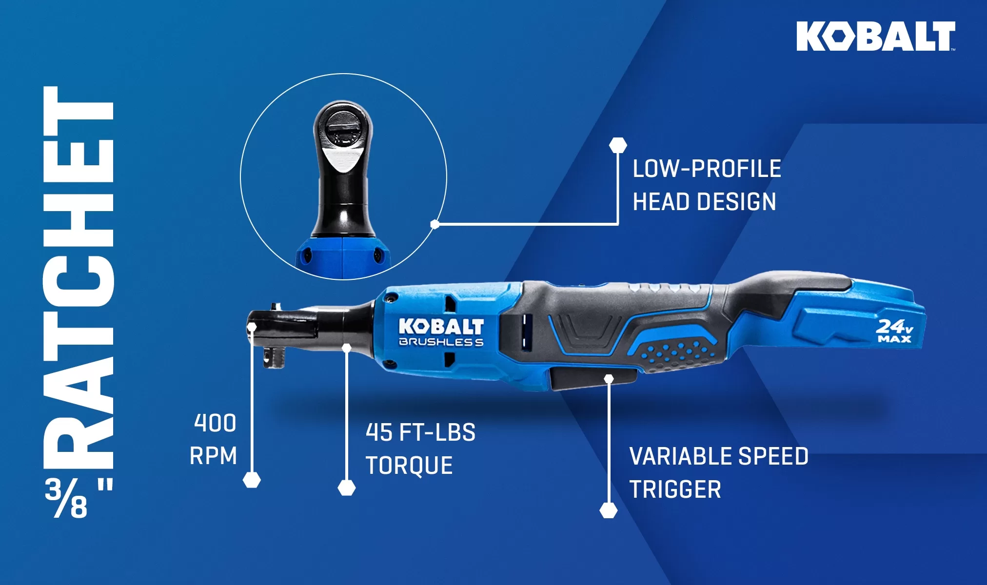 Kobalt 24-volt Max Variable Speed Brushless 3/8-in Drive Cordless Ratchet Wrench (Bare Tool)