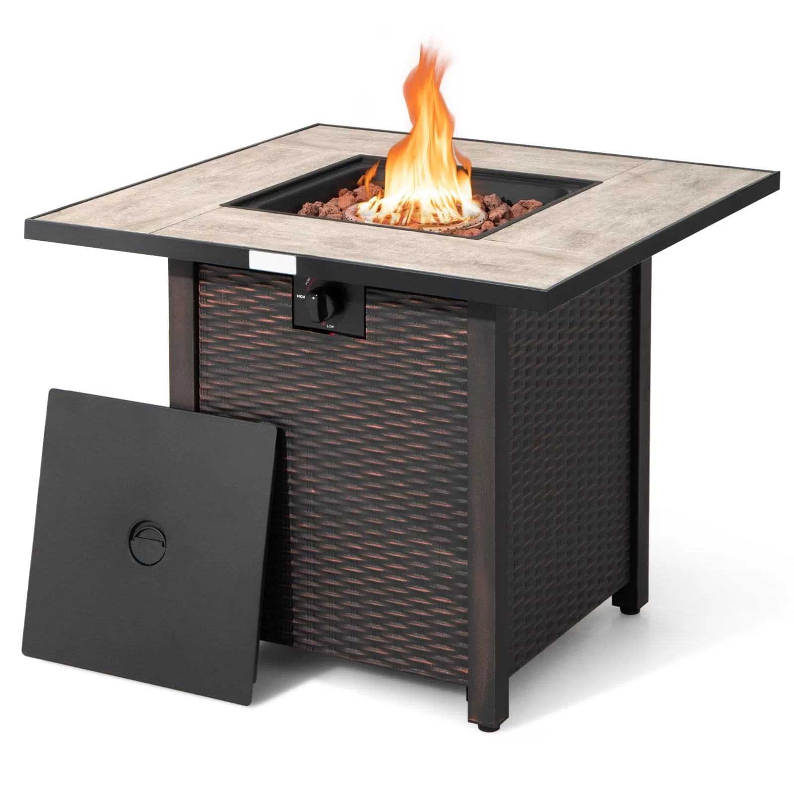 BABOOM Gas Fire Pits 30-in W 50000-BTU Black Portable Tabletop Steel Propane Gas Fire Pit Table