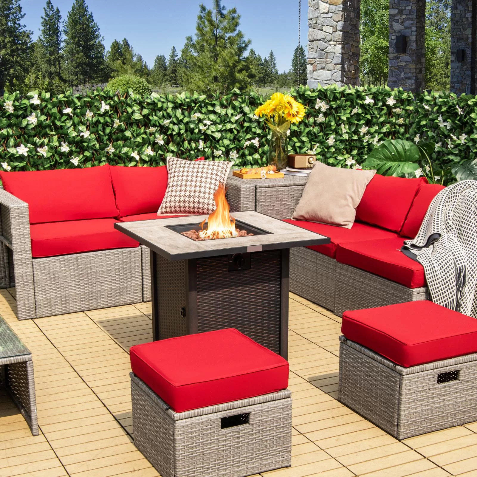 BABOOM Gas Fire Pits 30-in W 50000-BTU Black Portable Tabletop Steel Propane Gas Fire Pit Table