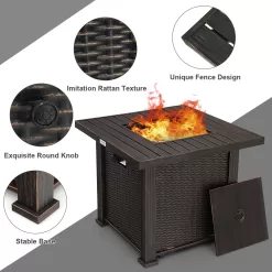 BABOOM Gas Fire Pits 30-in W 50000-BTU Bronze Portable Tabletop Steel Propane Gas Fire Pit Table