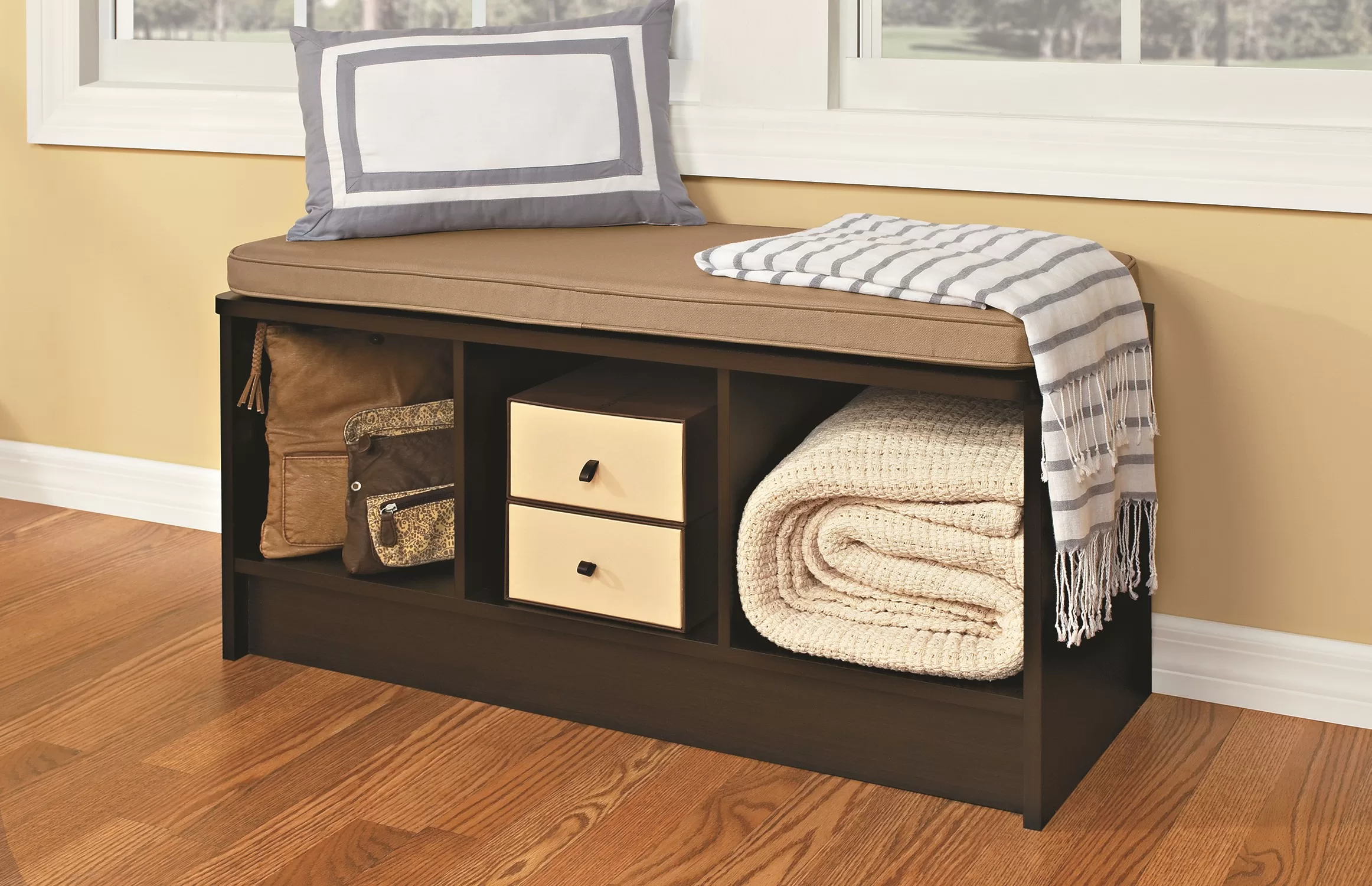 ClosetMaid Modern Espresso Storage Bench with Storage 35.27-in x 14.01-in x 18.5-in