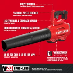 CRAFTSMAN V20 20-volt Max 350-CFM 105-MPH Battery Handheld Leaf Blower (Battery and Charger Not Included)