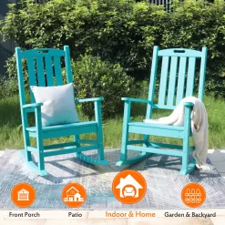 VEIKOUS 2-Piece Blue Rocking Chair Set | Weather Resistant HDPE Patio Conversation Set