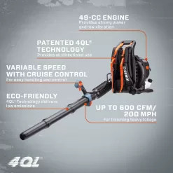 SENIX 4QL 49-cc 4-cycle 600-CFM 200-MPH Gas Backpack Leaf Blower
