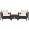 CASAINC Rattan Furniture Set 3-Piece Rattan Patio Conversation Set with Off-white Cushions