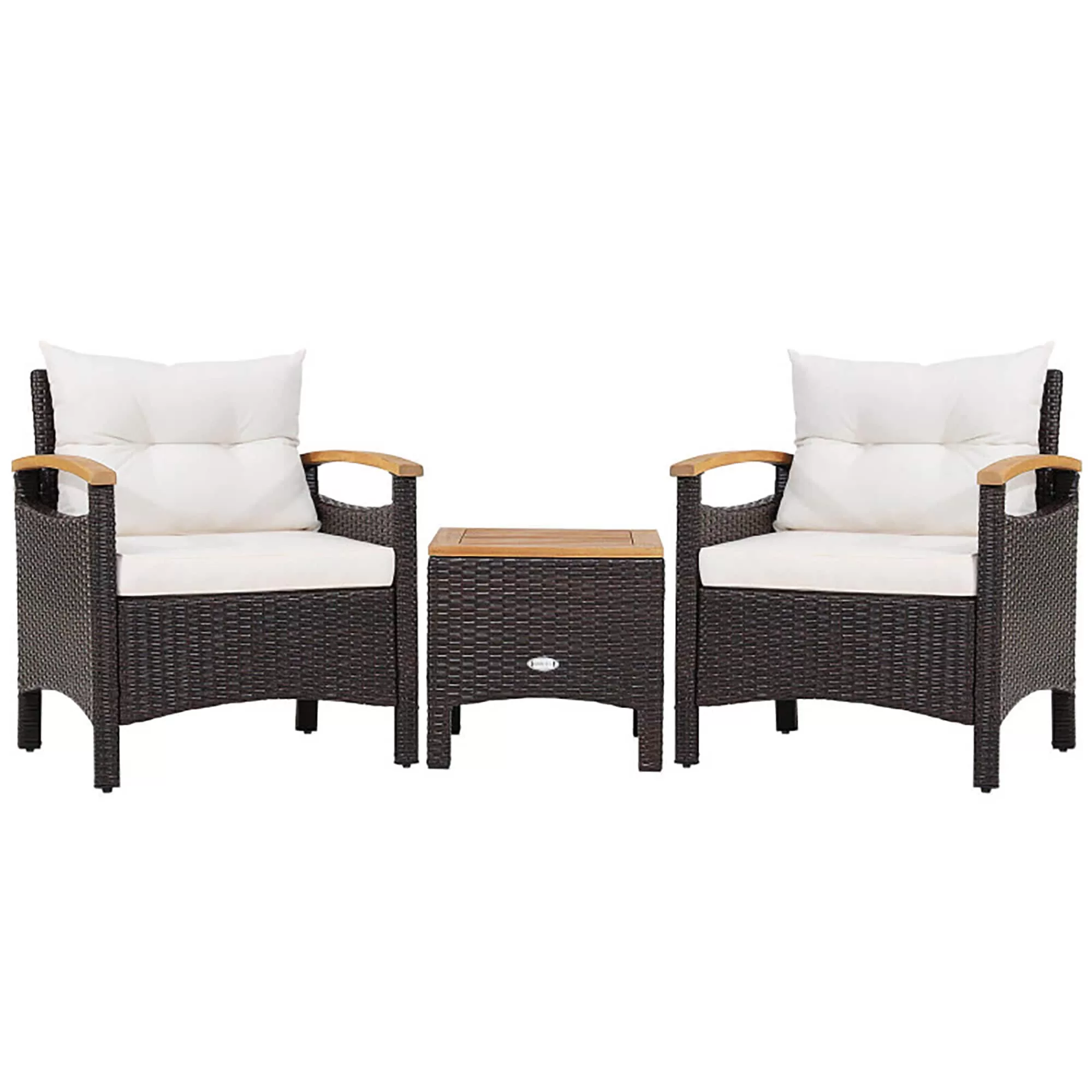 CASAINC Rattan Furniture Set 3-Piece Rattan Patio Conversation Set with Off-white Cushions