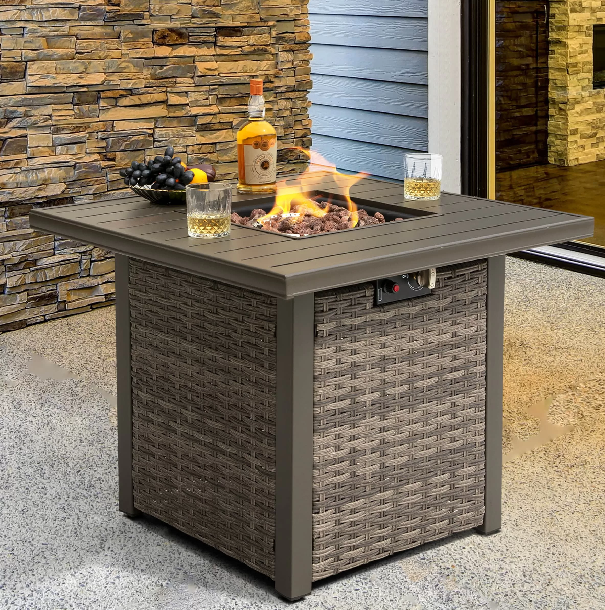 Nuu Garden 31.89-in W 50000-BTU Dark Brown Tabletop Aluminum Propane Gas Fire Pit Table