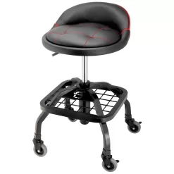 Powerbuilt 12-in x 17-in Black Work Seat with Low-Back Lumbar Support and Adjustable Height Range