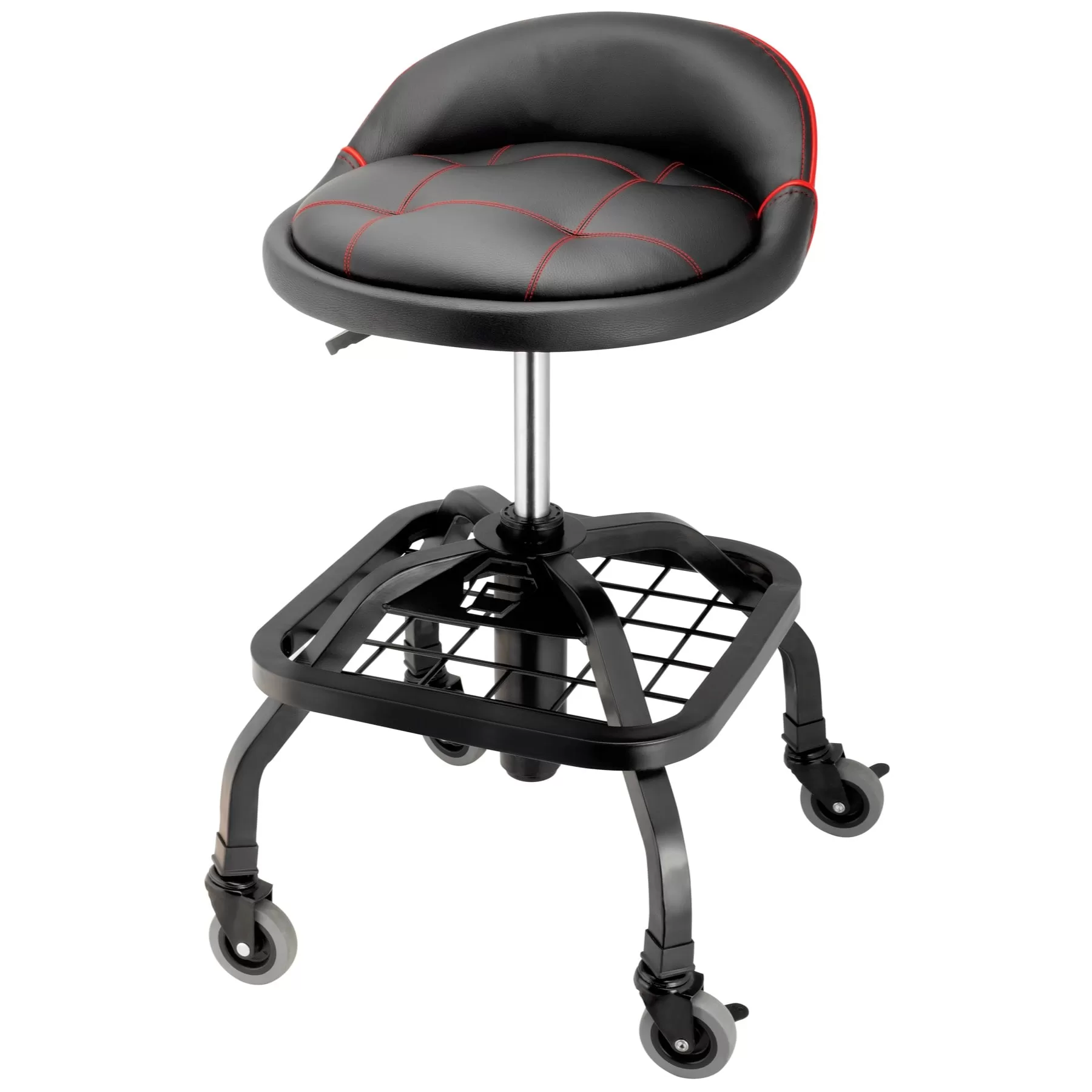 Powerbuilt 12-in x 17-in Black Work Seat with Low-Back Lumbar Support and Adjustable Height Range