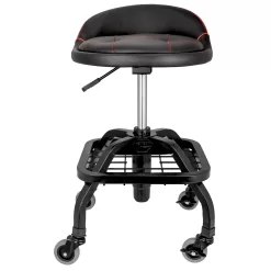 Powerbuilt 12-in x 17-in Black Work Seat with Low-Back Lumbar Support and Adjustable Height Range