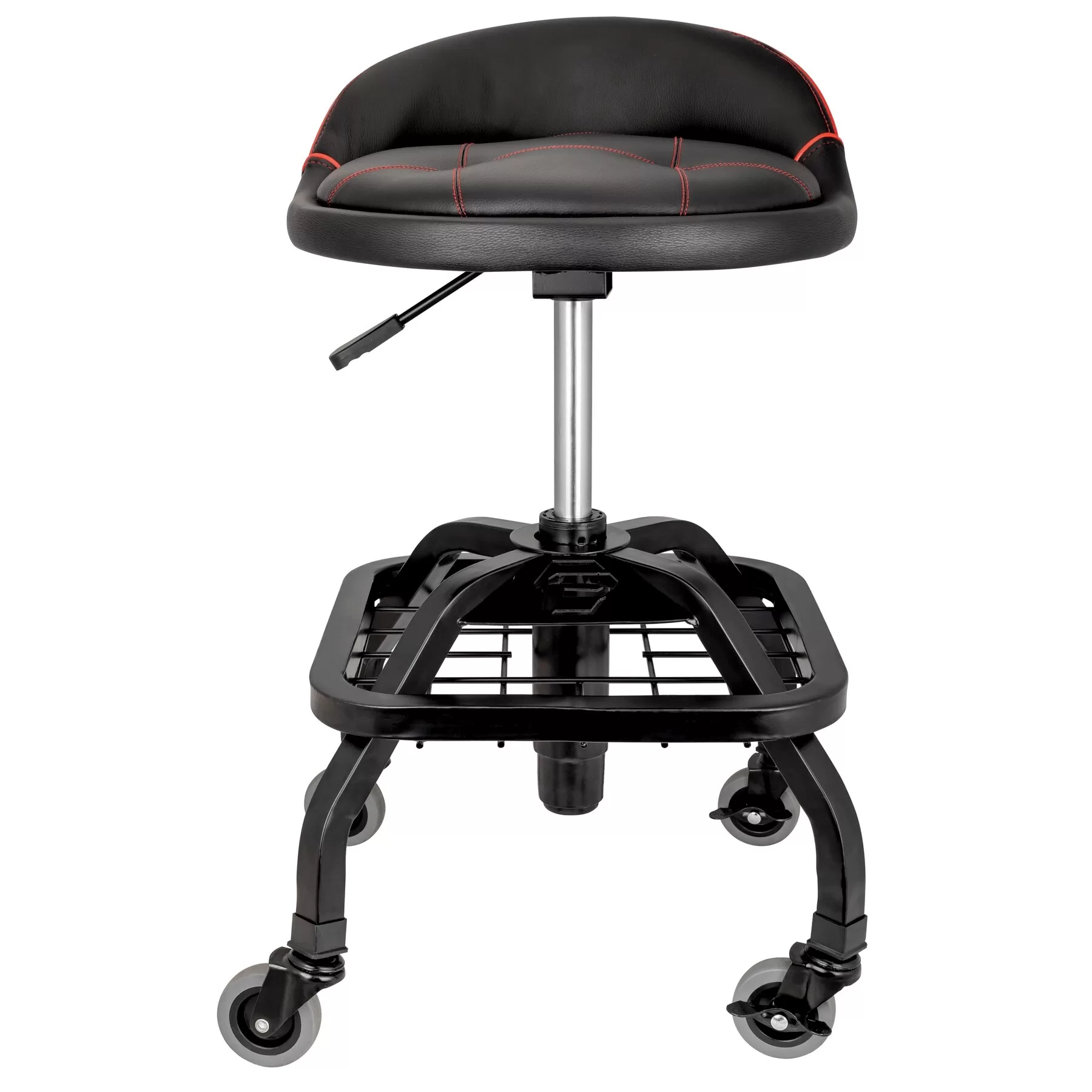 Powerbuilt 12-in x 17-in Black Work Seat with Low-Back Lumbar Support and Adjustable Height Range