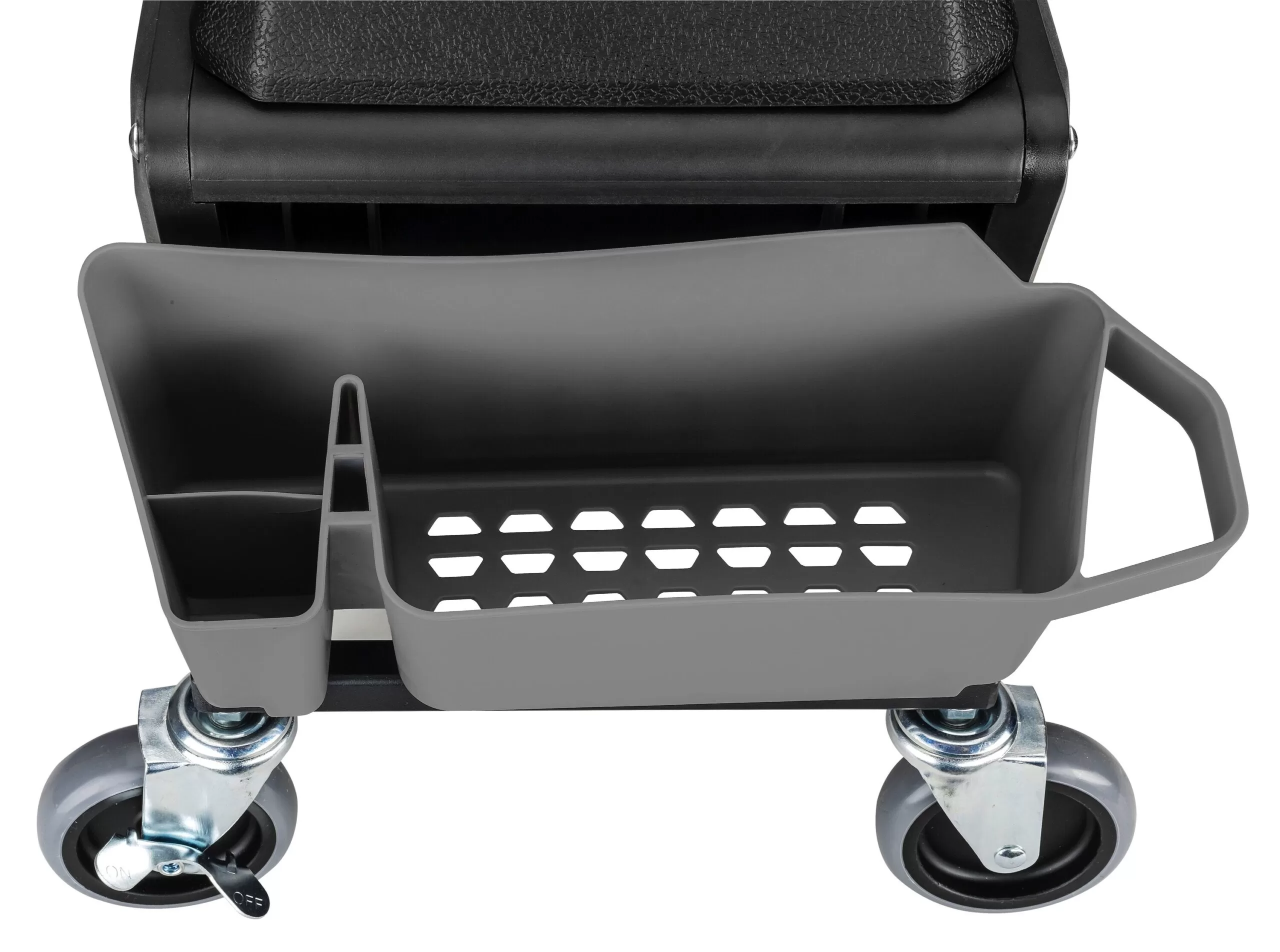 Powerbuilt 12.8-in x 19.68-in Gray Work Seat with Steel Frame and Storage Trays
