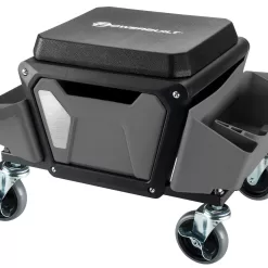 Powerbuilt 12.8-in x 19.68-in Gray Work Seat with Steel Frame and Storage Trays