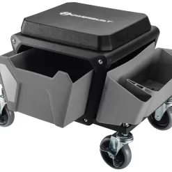 Powerbuilt 12.8-in x 19.68-in Gray Work Seat with Steel Frame and Storage Trays