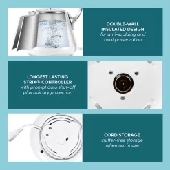 Elite White 5-Cup Corded Electric Kettle