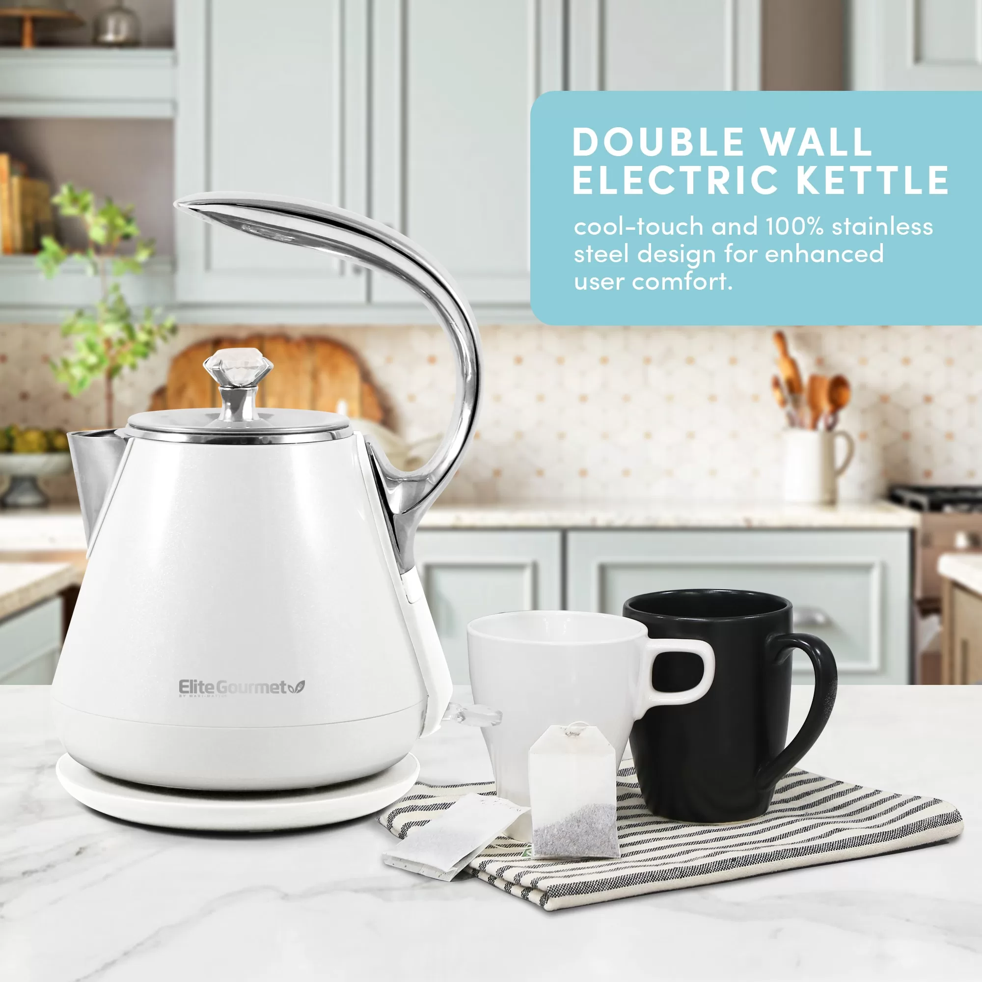 Elite White 5-Cup Corded Electric Kettle