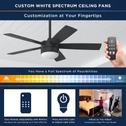 Harbor Breeze Boltz III Easy2Hang 52-in Matte Black Color-changing Indoor Ceiling Fan with Light and Remote (5-Blade)