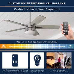 Harbor Breeze Boltz III Easy2Hang 52-in Brushed Nickel Color-changing Indoor Ceiling Fan with Light and Remote (5-Blade)