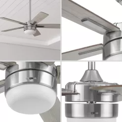 Harbor Breeze Boltz III Easy2Hang 52-in Brushed Nickel Color-changing Indoor Ceiling Fan with Light and Remote (5-Blade)