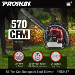PRORUN PBB2417 51.7-cc 2-cycle 570-CFM 250-MPH Gas Backpack Leaf Blower