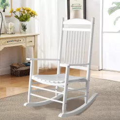 VEIKOUS 3-Piece Cedar Wood Rocking Chair Set - White Patio Conversation Set
