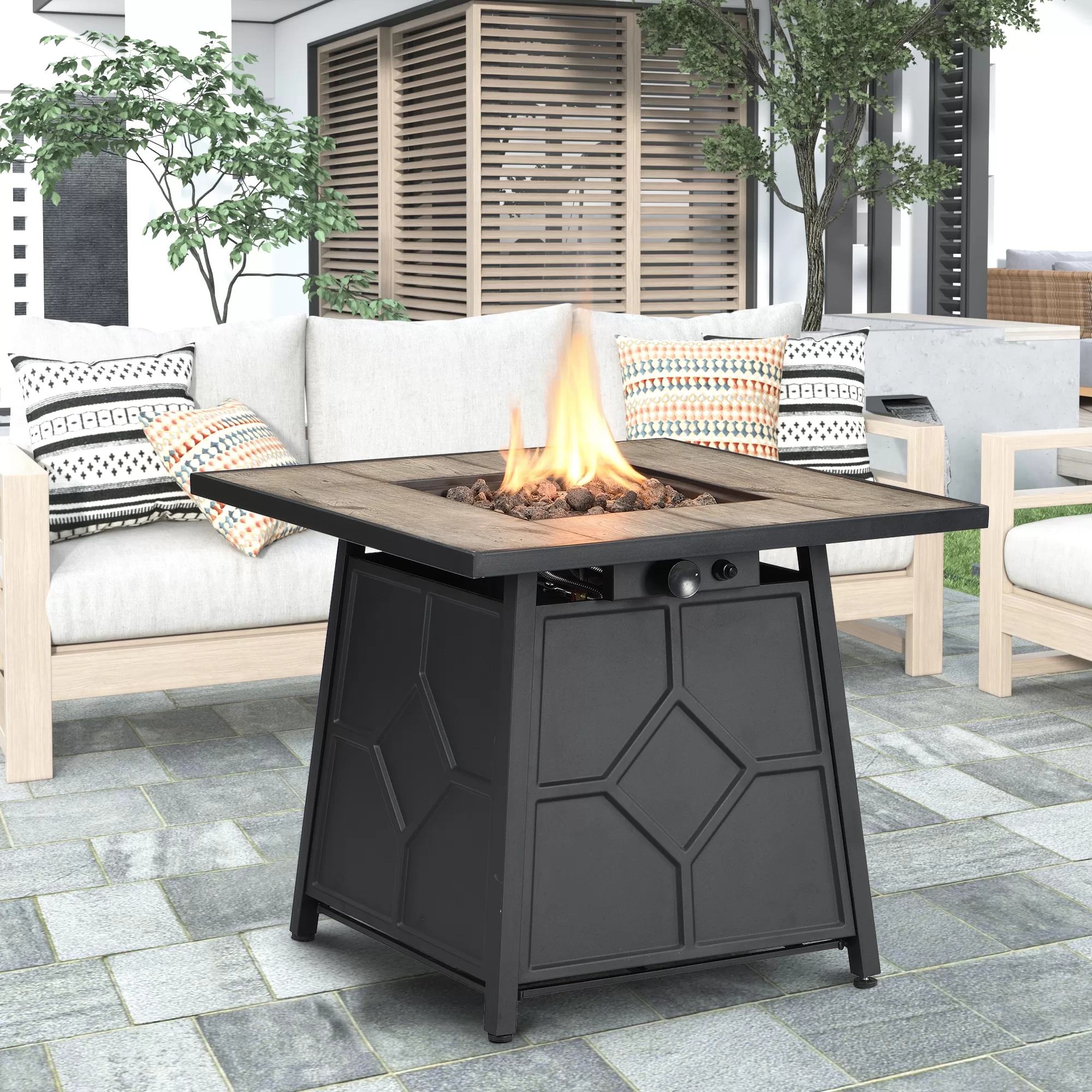CASAINC Fire Pit Table 28-in W 40000-BTU Brown Tabletop Stainless Steel Propane Gas Fire Pit Table