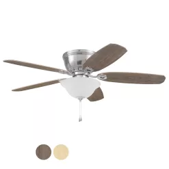 Harbor Breeze Lake Canton 52-in Brushed Nickel Indoor Flush Mount Ceiling Fan with Light (5-Blade)