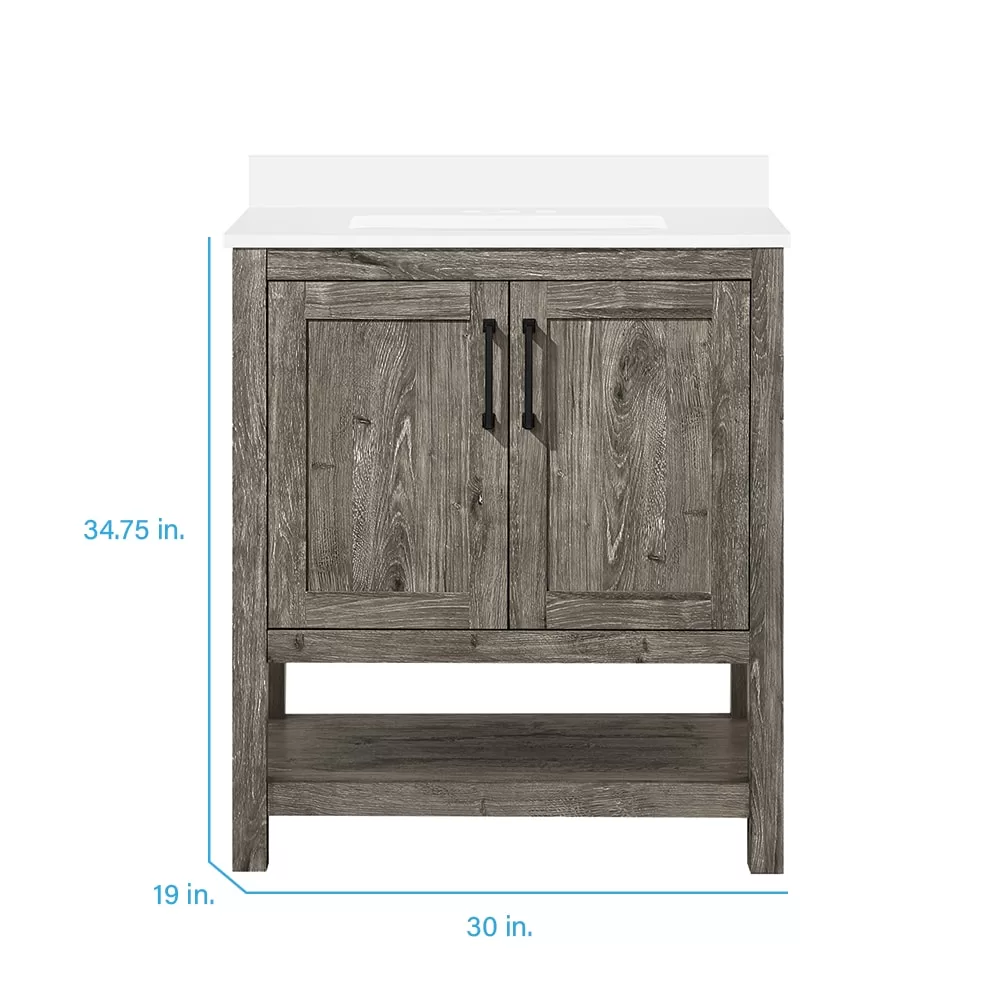 Style Selections Howell 30-in Weathered Brown Undermount Single Sink Bathroom Vanity with White Engineered Stone Top