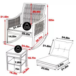 VEIKOUS 3-Piece Wicker Patio Conversation Set with Cushions
