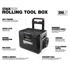 TOUGHBUILT StackTech 22.3-in Black Plastic Wheels Lockable Tool Box