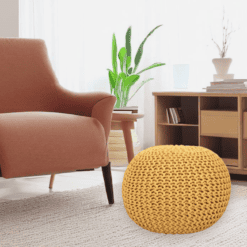 AANNY Designs Lychee Modern Yellow Pouf Ottoman