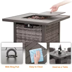 Nuu Garden 31.89-in W 50000-BTU Dark Brown Tabletop Aluminum Propane Gas Fire Pit Table