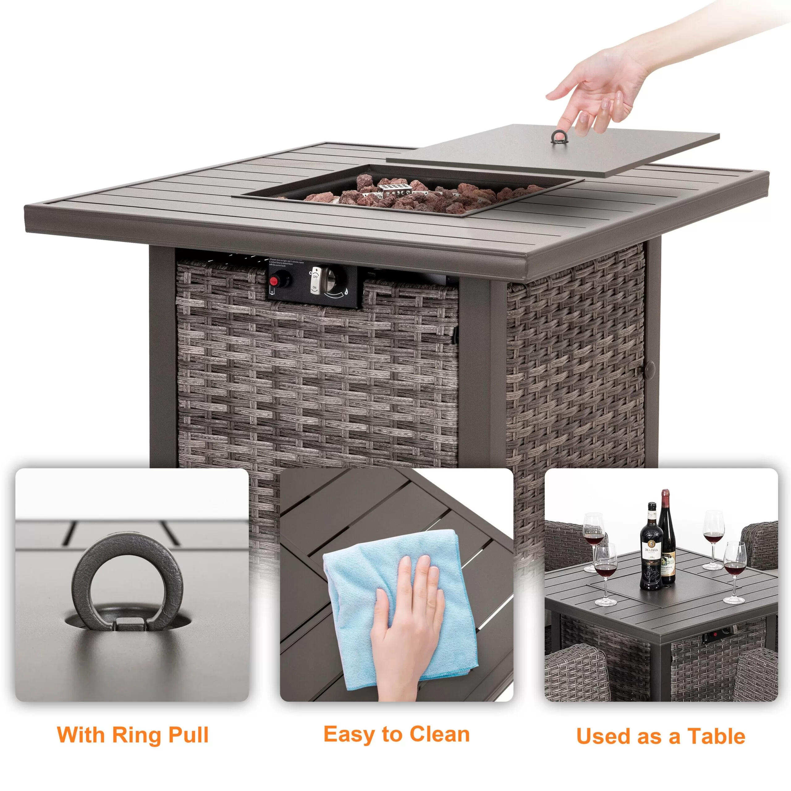 Nuu Garden 31.89-in W 50000-BTU Dark Brown Tabletop Aluminum Propane Gas Fire Pit Table