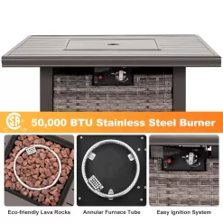 Nuu Garden 31.89-in W 50000-BTU Dark Brown Tabletop Aluminum Propane Gas Fire Pit Table