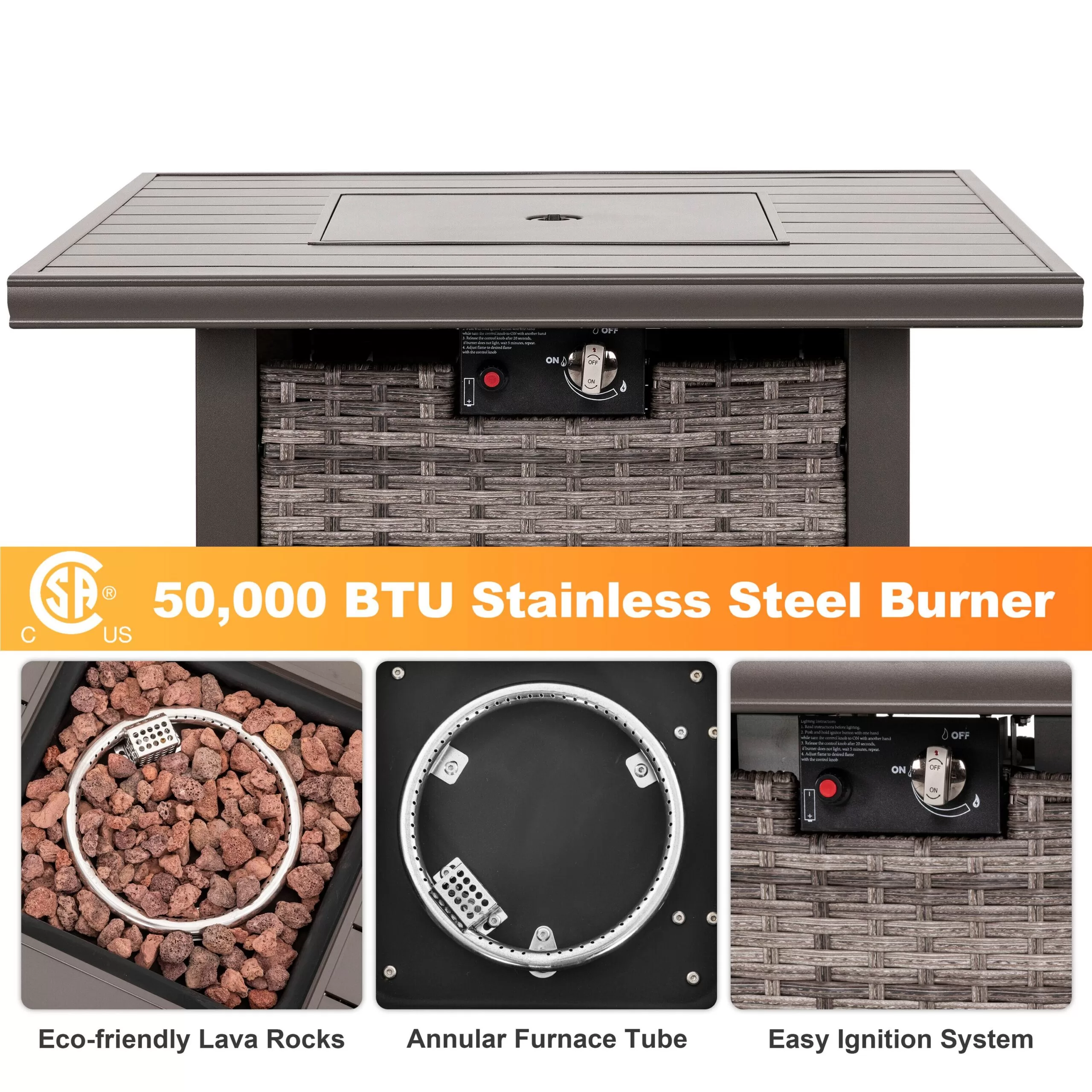 Nuu Garden 31.89-in W 50000-BTU Dark Brown Tabletop Aluminum Propane Gas Fire Pit Table