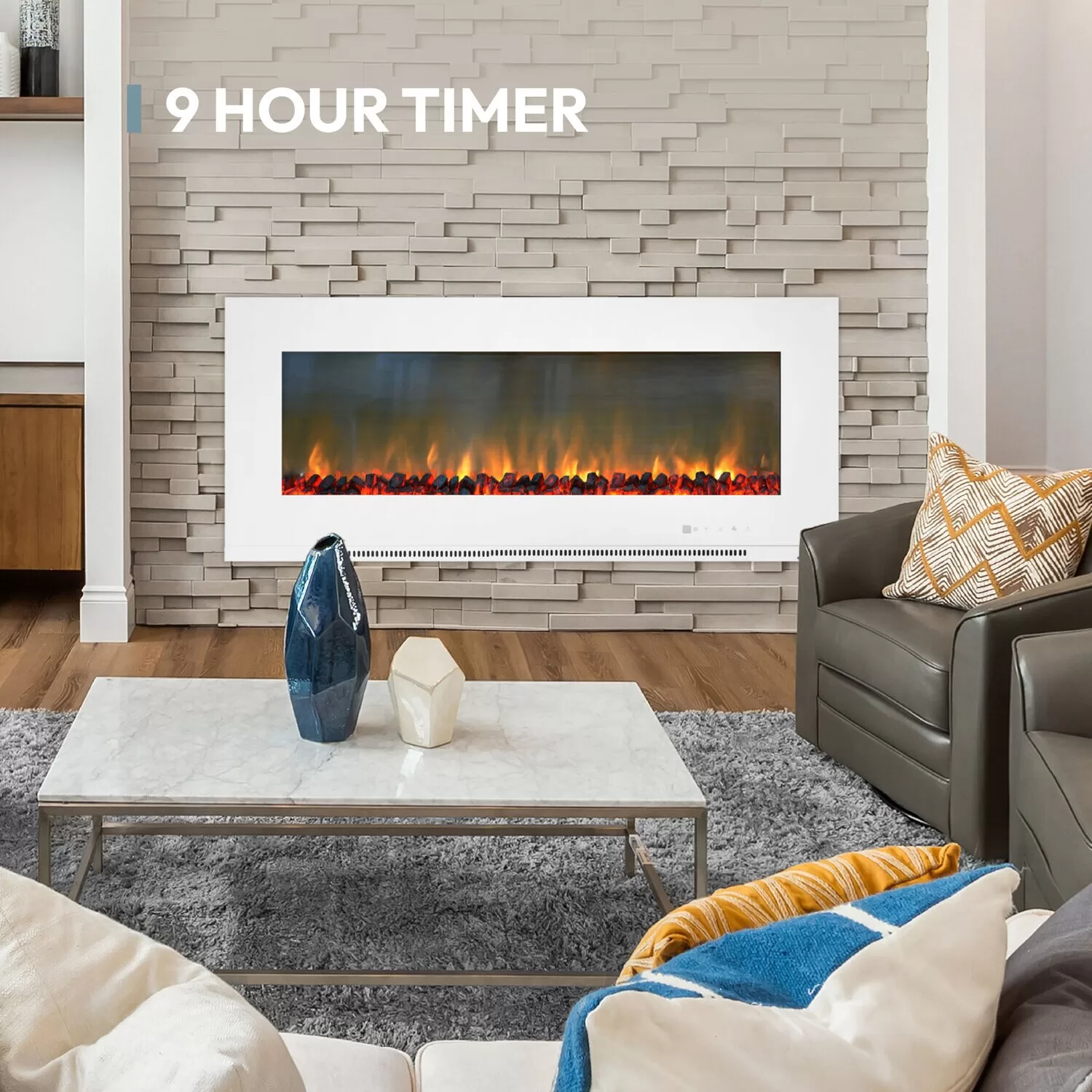 Cambridge 56-in W White Fan-forced Electric Fireplace
