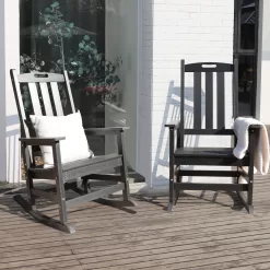 VEIKOUS 2-Piece Black HDPE Rocking Chair Set - Sturdy and Weather Resistant Patio Conversation Set