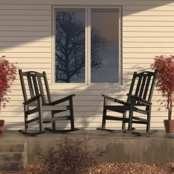VEIKOUS 2-Piece Black HDPE Rocking Chair Set - Sturdy and Weather Resistant Patio Conversation Set