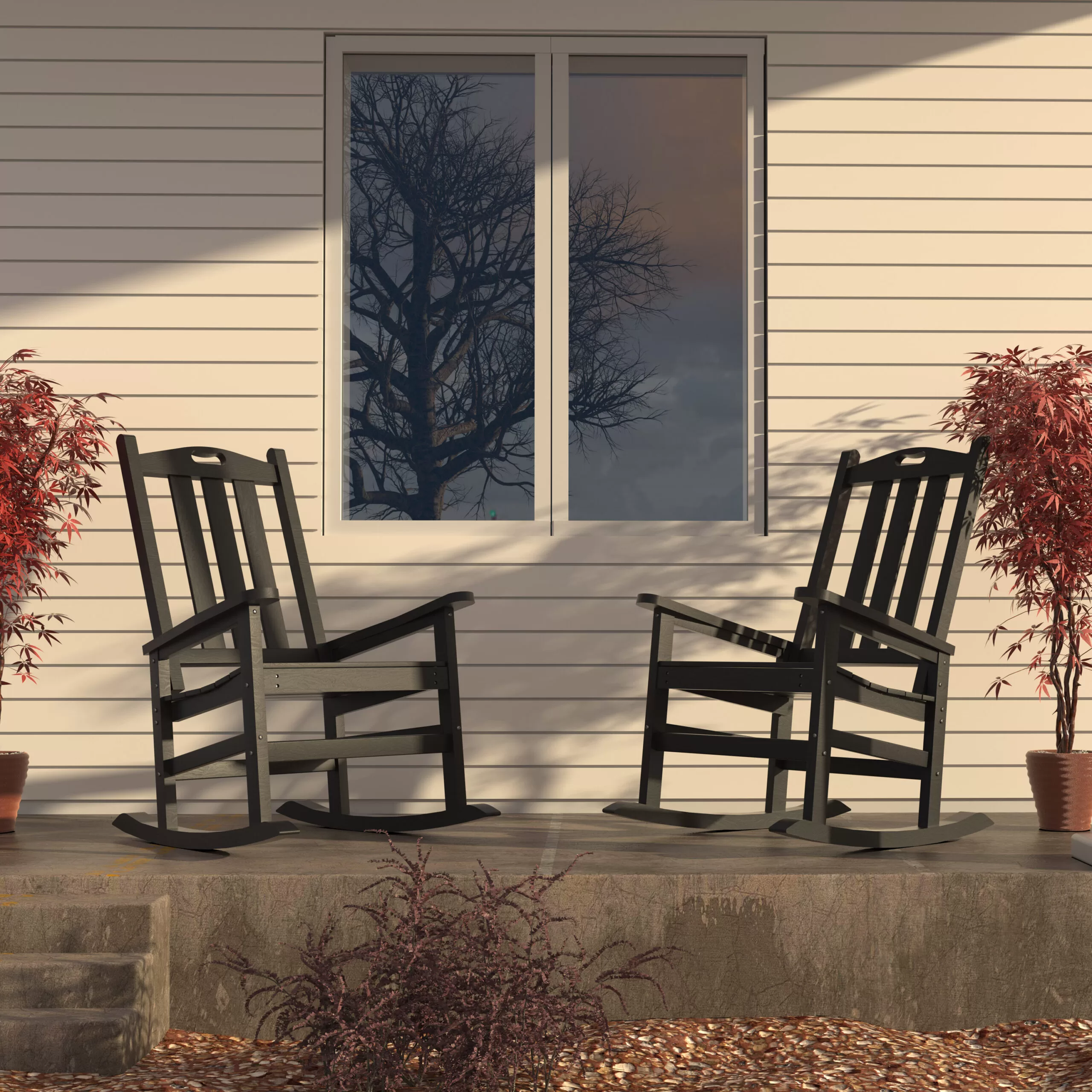 VEIKOUS 2-Piece Black HDPE Rocking Chair Set - Sturdy and Weather Resistant Patio Conversation Set