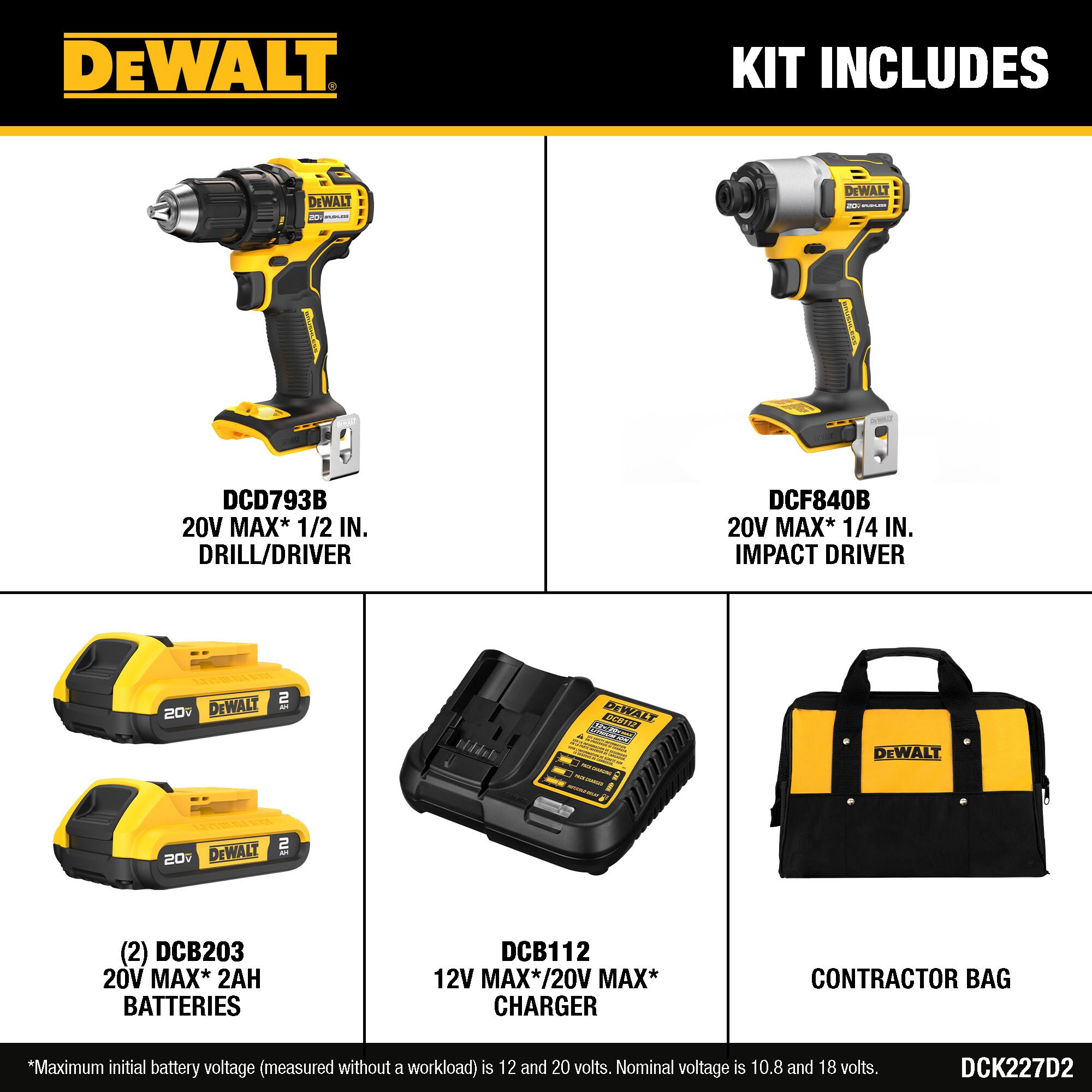 DEWALT 20V MAX 2-Tool Brushless Power Tool Combo Kit with Soft Case (2-Batteries and Charger Included) - Image 2